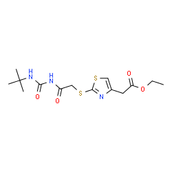 ChemSpider 2D Image | Ethyl {2-[(2-{[(2-methyl-2-propanyl)carbamoyl]amino}-2-oxoethyl)sulfanyl]-1,3-thiazol-4-yl}acetate | C14H21N3O4S2