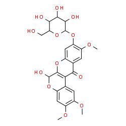 ChemSpider 2D Image | 6-Hydroxy-2,3,10-trimethoxy-12-oxo-6,12-dihydrochromeno[3,4-b]chromen-9-yl hexopyranoside | C25H26O13