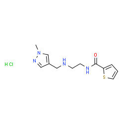 ChemSpider 2D Image | N-(2-{[(1-Methyl-1H-pyrazol-4-yl)methyl]amino}ethyl)-2-thiophenecarboxamide hydrochloride (1:1) | C12H17ClN4OS
