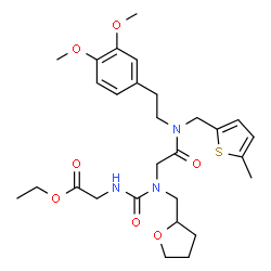 ChemSpider 2D Image | Ethyl N-[(2-{[2-(3,4-dimethoxyphenyl)ethyl][(5-methyl-2-thienyl)methyl]amino}-2-oxoethyl)(tetrahydro-2-furanylmethyl)carbamoyl]glycinate | C28H39N3O7S