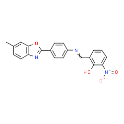 ChemSpider 2D Image | 2-({[4-(6-Methyl-1,3-benzoxazol-2-yl)phenyl]imino}methyl)-6-nitrophenol | C21H15N3O4