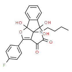 ChemSpider 2D Image | 1-Butyl-4-(4-fluorophenyl)-5a,10,10-trihydroxy-5a,10-dihydro-1H-indeno[1',2':2,3]furo[3,4-b]pyrrole-2,3-dione | C23H20FNO6