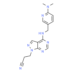 ChemSpider 2D Image | 3-[4-({[6-(Dimethylamino)-3-pyridinyl]methyl}amino)-1H-pyrazolo[3,4-d]pyrimidin-1-yl]propanenitrile | C16H18N8