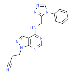 ChemSpider 2D Image | 3-(4-{[(4-Phenyl-4H-1,2,4-triazol-3-yl)methyl]amino}-1H-pyrazolo[3,4-d]pyrimidin-1-yl)propanenitrile | C17H15N9