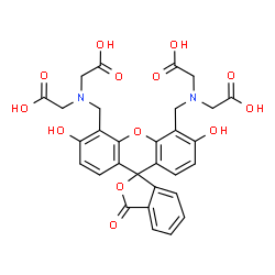 ChemSpider 2D Image | 2,2',2'',2'''-[(3',6'-Dihydroxy-3-oxo-3H-spiro[2-benzofuran-1,9'-xanthene]-4',5'-diyl)bis(methylenenitrilo)]tetraacetic acid | C30H26N2O13