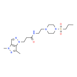 ChemSpider 2D Image | 3-(4,6-Dimethylpyrazolo[4,3-c]pyrazol-1(4H)-yl)-N-{2-[4-(propylsulfonyl)-1-piperazinyl]ethyl}propanamide | C18H31N7O3S