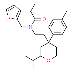 ChemSpider 2D Image | N-(2-Furylmethyl)-N-{2-[2-isopropyl-4-(4-methylphenyl)tetrahydro-2H-pyran-4-yl]ethyl}propanamide | C25H35NO3