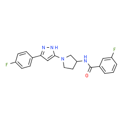 ChemSpider 2D Image | 3-Fluoro-N-{1-[3-(4-fluorophenyl)-1H-pyrazol-5-yl]-3-pyrrolidinyl}benzamide | C20H18F2N4O
