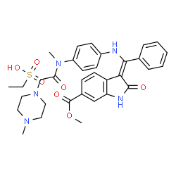 ChemSpider 2D Image | Ethanesulfonic acid - methyl (3E)-3-{[(4-{methyl[(4-methyl-1-piperazinyl)acetyl]amino}phenyl)amino](phenyl)methylene}-2-oxo-6-indolinecarboxylate (1:1) | C33H39N5O7S