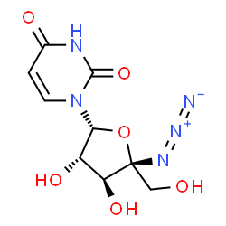 ChemSpider 2D Image | 1-[(2R,3S,4S,5R)-5-Azido-3,4-dihydroxy-5-(hydroxymethyl)tetrahydro-2-furanyl]-2,4(1H,3H)-pyrimidinedione (non-preferred name) | C9H11N5O6