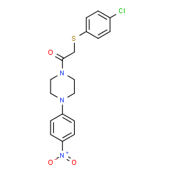 ChemSpider 2D Image | 2-[(4-Chlorophenyl)sulfanyl]-1-[4-(4-nitrophenyl)-1-piperazinyl]ethanone | C18H18ClN3O3S