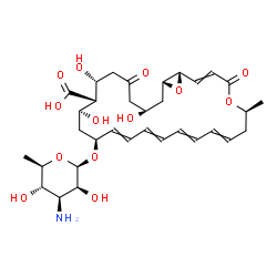 ChemSpider 2D Image | (1S,6S,16S,18S,19S,20R,24R,26R)-16-[(3-Amino-3,6-dideoxy-beta-D-mannopyranosyl)oxy]-18,20,24-trihydroxy-6-methyl-4,22-dioxo-5,27-dioxabicyclo[24.1.0]heptacosa-2,8,10,12,14-pentaene-19-carboxylic acid | C33H47NO13