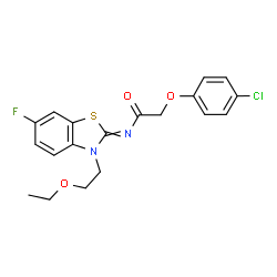 ChemSpider 2D Image | 2-(4-Chlorophenoxy)-N-[3-(2-ethoxyethyl)-6-fluoro-1,3-benzothiazol-2(3H)-ylidene]acetamide | C19H18ClFN2O3S