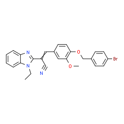 ChemSpider 2D Image | 3-{4-[(4-Bromobenzyl)oxy]-3-methoxyphenyl}-2-(1-ethyl-1H-benzimidazol-2-yl)acrylonitrile | C26H22BrN3O2