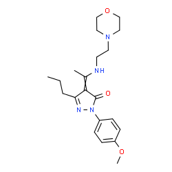 ChemSpider 2D Image | 2-(4-Methoxyphenyl)-4-(1-{[2-(4-morpholinyl)ethyl]amino}ethylidene)-5-propyl-2,4-dihydro-3H-pyrazol-3-one | C21H30N4O3