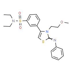 ChemSpider 2D Image | N,N-Diethyl-3-[3-(2-methoxyethyl)-2-(phenylimino)-2,3-dihydro-1,3-thiazol-4-yl]benzenesulfonamide | C22H27N3O3S2
