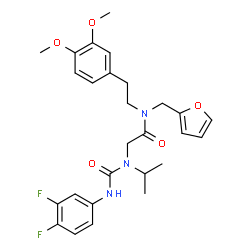 ChemSpider 2D Image | N~2~-[(3,4-Difluorophenyl)carbamoyl]-N-[2-(3,4-dimethoxyphenyl)ethyl]-N-(2-furylmethyl)-N~2~-isopropylglycinamide | C27H31F2N3O5