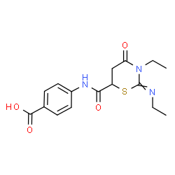 ChemSpider 2D Image | 4-({[3-Ethyl-2-(ethylimino)-4-oxo-1,3-thiazinan-6-yl]carbonyl}amino)benzoic acid | C16H19N3O4S
