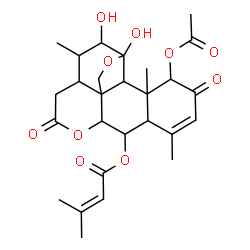 ChemSpider 2D Image | 1-Acetoxy-11,12-dihydroxy-2,16-dioxo-11,20-epoxypicras-3-en-6-yl 3-methyl-2-butenoate | C27H34O10