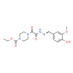 ChemSpider 2D Image | Ethyl 4-{[2-(4-hydroxy-3-methoxybenzylidene)hydrazino](oxo)acetyl}-1-piperazinecarboxylate | C17H22N4O6