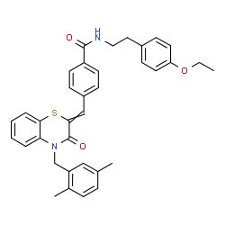 ChemSpider 2D Image | 4-{[4-(2,5-Dimethylbenzyl)-3-oxo-3,4-dihydro-2H-1,4-benzothiazin-2-ylidene]methyl}-N-[2-(4-ethoxyphenyl)ethyl]benzamide | C35H34N2O3S