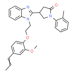 ChemSpider 2D Image | 4-(1-{2-[2-Methoxy-4-(1-propen-1-yl)phenoxy]ethyl}-1H-benzimidazol-2-yl)-1-(2-methylphenyl)-2-pyrrolidinone | C30H31N3O3