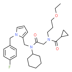ChemSpider 2D Image | N-[2-(Cyclohexyl{[1-(4-fluorobenzyl)-1H-pyrrol-2-yl]methyl}amino)-2-oxoethyl]-N-(3-ethoxypropyl)cyclopropanecarboxamide | C29H40FN3O3