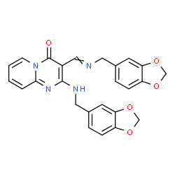 ChemSpider 2D Image | 2-[(1,3-Benzodioxol-5-ylmethyl)amino]-3-{[(1,3-benzodioxol-5-ylmethyl)imino]methyl}-4H-pyrido[1,2-a]pyrimidin-4-one | C25H20N4O5