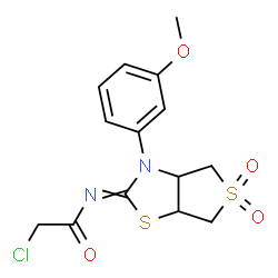 ChemSpider 2D Image | 2-Chloro-N-[3-(3-methoxyphenyl)-5,5-dioxidotetrahydrothieno[3,4-d][1,3]thiazol-2(3H)-ylidene]acetamide | C14H15ClN2O4S2