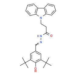 ChemSpider 2D Image | 3-(9H-Carbazol-9-yl)-N'-[4-hydroxy-3,5-bis(2-methyl-2-propanyl)benzylidene]propanehydrazide | C30H35N3O2