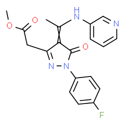 ChemSpider 2D Image | Methyl {1-(4-fluorophenyl)-5-oxo-4-[1-(3-pyridinylamino)ethylidene]-4,5-dihydro-1H-pyrazol-3-yl}acetate | C19H17FN4O3