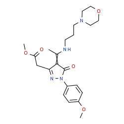 ChemSpider 2D Image | Methyl [1-(4-methoxyphenyl)-4-(1-{[3-(4-morpholinyl)propyl]amino}ethylidene)-5-oxo-4,5-dihydro-1H-pyrazol-3-yl]acetate | C22H30N4O5