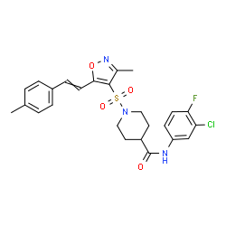 ChemSpider 2D Image | N-(3-Chloro-4-fluorophenyl)-1-({3-methyl-5-[2-(4-methylphenyl)vinyl]-1,2-oxazol-4-yl}sulfonyl)-4-piperidinecarboxamide | C25H25ClFN3O4S