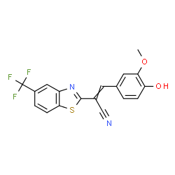 ChemSpider 2D Image | 3-(4-Hydroxy-3-methoxyphenyl)-2-[5-(trifluoromethyl)-1,3-benzothiazol-2-yl]acrylonitrile | C18H11F3N2O2S