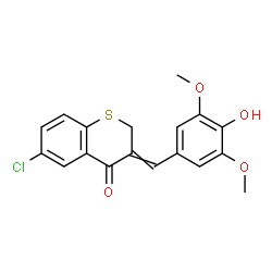 ChemSpider 2D Image | 6-Chloro-3-(4-hydroxy-3,5-dimethoxybenzylidene)-2,3-dihydro-4H-thiochromen-4-one | C18H15ClO4S