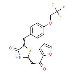 ChemSpider 2D Image | 2-[2-(2-Furyl)-2-oxoethylidene]-5-[4-(2,2,2-trifluoroethoxy)benzylidene]-1,3-thiazolidin-4-one | C18H12F3NO4S
