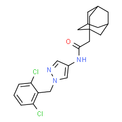 ChemSpider 2D Image | 2-(Adamantan-1-yl)-N-[1-(2,6-dichlorobenzyl)-1H-pyrazol-4-yl]acetamide | C22H25Cl2N3O