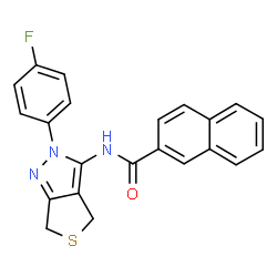 ChemSpider 2D Image | N-[2-(4-Fluorophenyl)-2,6-dihydro-4H-thieno[3,4-c]pyrazol-3-yl]-2-naphthamide | C22H16FN3OS