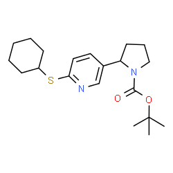 ChemSpider 2D Image | tert-butyl 2-[6-(cyclohexylsulfanyl)pyridin-3-yl]pyrrolidine-1-carboxylate | C20H30N2O2S