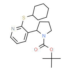 ChemSpider 2D Image | tert-butyl 2-[2-(cyclohexylsulfanyl)pyridin-3-yl]pyrrolidine-1-carboxylate | C20H30N2O2S