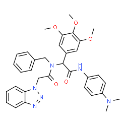 ChemSpider 2D Image | 2-(1H-Benzotriazol-1-yl)-N-benzyl-N-[2-{[4-(dimethylamino)phenyl]amino}-2-oxo-1-(3,4,5-trimethoxyphenyl)ethyl]acetamide | C34H36N6O5