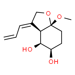 ChemSpider 2D Image | (3E,3aR,4S,5R,7aR)-7a-Methoxy-3-(2-propen-1-ylidene)octahydro-1-benzofuran-4,5-diol | C12H18O4