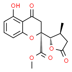 ChemSpider 2D Image | Methyl (2S)-5-hydroxy-2-[(2S,3S)-3-methyl-5-oxotetrahydro-2-furanyl]-4-oxo-2-chromanecarboxylate | C16H16O7