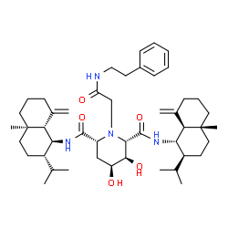 ChemSpider 2D Image | (2S,3R,4S,6R)-3,4-Dihydroxy-N,N'-bis[(1S,2S,4aR,8aS)-2-isopropyl-4a-methyl-8-methylenedecahydro-1-naphthalenyl]-1-{2-oxo-2-[(2-phenylethyl)amino]ethyl}-2,6-piperidinedicarboxamide | C47H72N4O5