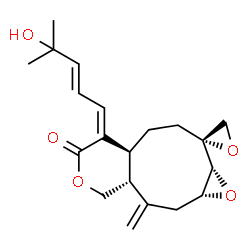 ChemSpider 2D Image | (1a'R,2R,3a'R,7'Z,7a'S,10a'R)-7'-[(2E)-4-Hydroxy-4-methyl-2-penten-1-ylidene]-3'-methylenedecahydro-6'H-spiro[oxirane-2,10'-oxireno[6,7]cyclonona[1,2-c]pyran]-6'-one | C20H26O5