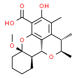 ChemSpider 2D Image | (2R,3S,7aS,11aR,11bR)-5-Hydroxy-7a-methoxy-2,3,4-trimethyl-3,7a,8,9,10,11,11a,11b-octahydro-2H-pyrano[4,3,2-kl]xanthene-6-carboxylic acid | C20H26O6