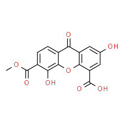 ChemSpider 2D Image | 2,5-Dihydroxy-6-(methoxycarbonyl)-9-oxo-9H-xanthene-4-carboxylic acid | C16H10O8
