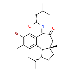 ChemSpider 2D Image | (5R,8aS,11R,11aS)-3-Bromo-5-isobutyl-11-isopropyl-2,8a-dimethyl-8,8a,9,10,11,11a-hexahydro-4-oxa-6-azanaphtho[1,8-ef]azulen-7(5H)-one | C24H32BrNO2