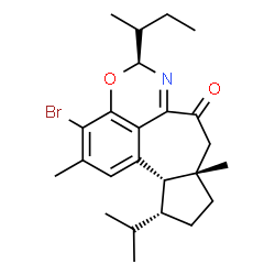 ChemSpider 2D Image | (5S,8aS,11R,11aS)-3-Bromo-5-sec-butyl-11-isopropyl-2,8a-dimethyl-8,8a,9,10,11,11a-hexahydro-4-oxa-6-azanaphtho[1,8-ef]azulen-7(5H)-one | C24H32BrNO2