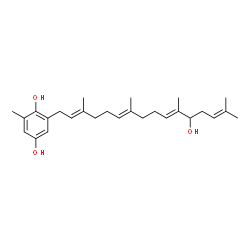 ChemSpider 2D Image | 2-[(2E,6E,10E)-12-Hydroxy-3,7,11,15-tetramethyl-2,6,10,14-hexadecatetraen-1-yl]-6-methyl-1,4-benzenediol | C27H40O3